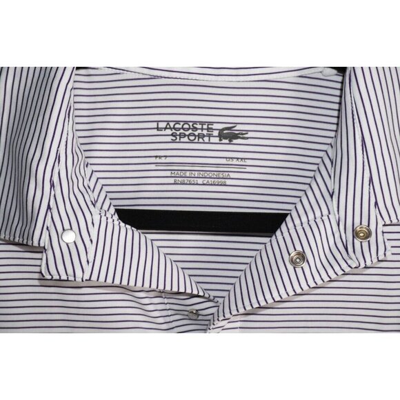 Lacoste Sport Polo Shirt - Men's XXL - Striped Purple & White 🐊 - Picture 4 of 16